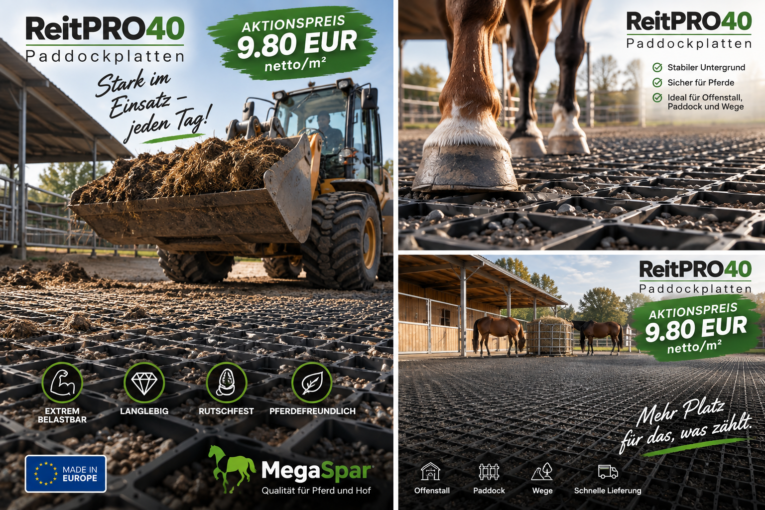 ReitPRO 40 Paddockplatten für Pferde – belastbar für Paddock, Reitwege und Hof