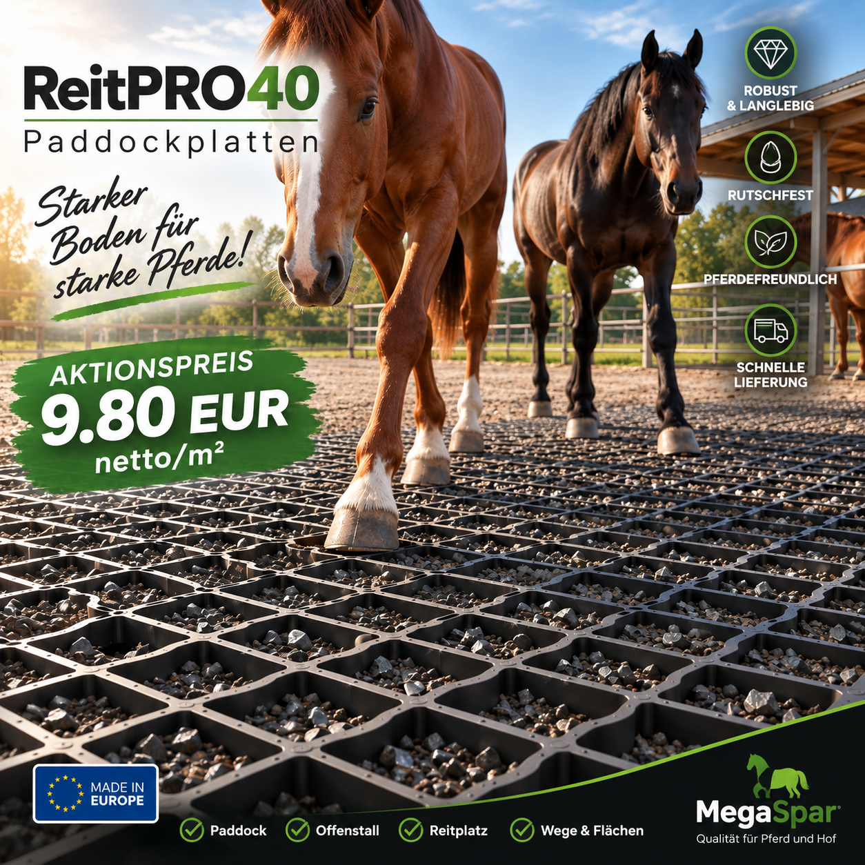 ReitPRO ReitPRO 40 Paddockplatten für Pferde – stabile Reitwege und Paddockbefestigung